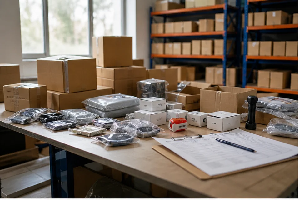 China warehouse measuring cartons for a sourcing shipment