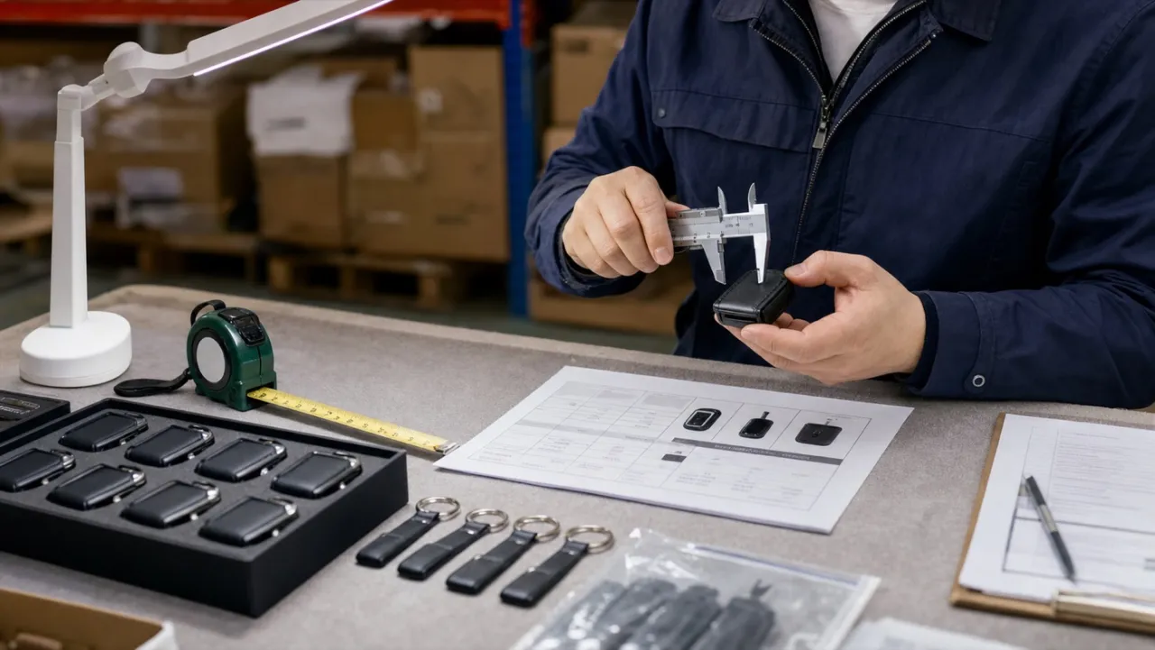 Operator measuring a product during a China-side receiving check