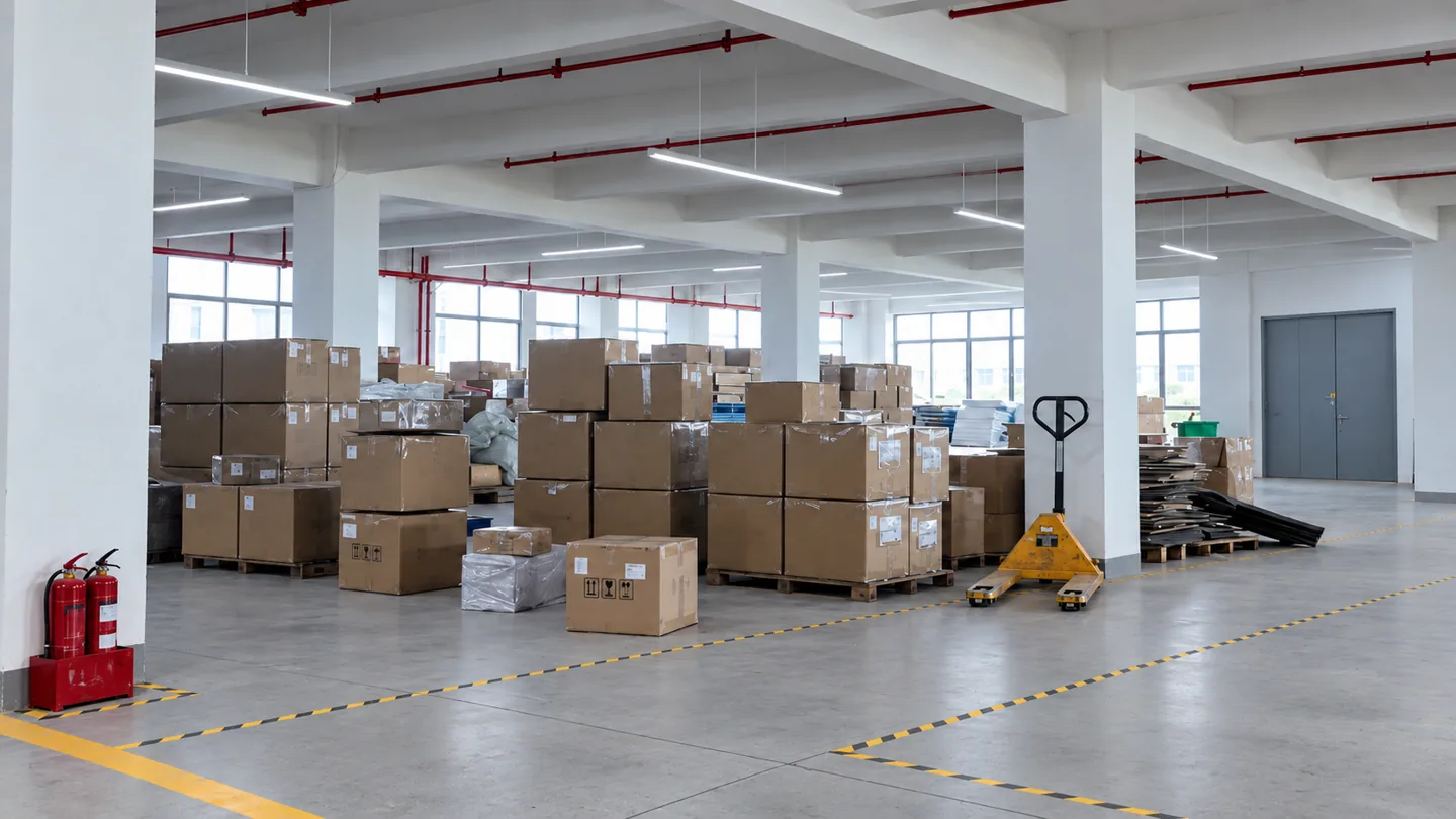 Cartons staged inside a warehouse