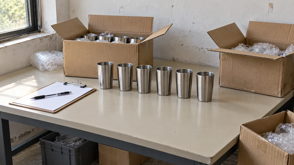 Units pulled from opened export cartons and lined up for a sample check