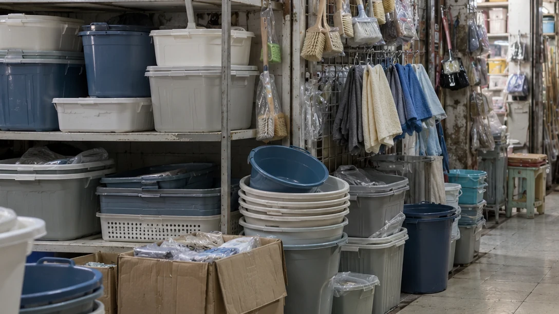 A small-goods wholesale market aisle