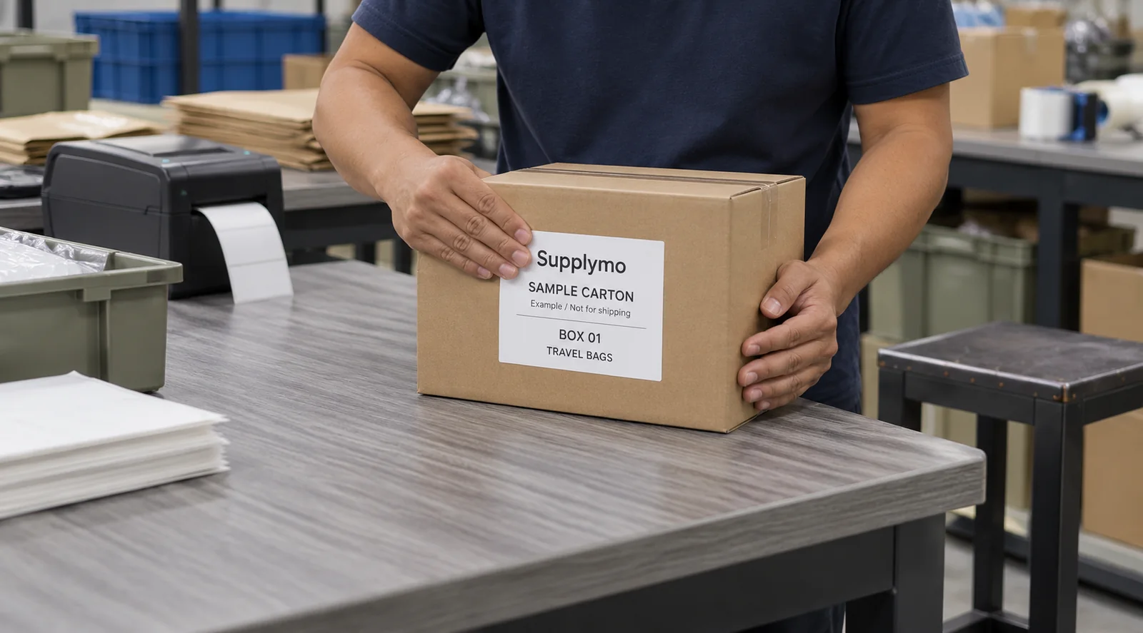 Illustrative application of a sample carton mark marked Example, not a shipping label