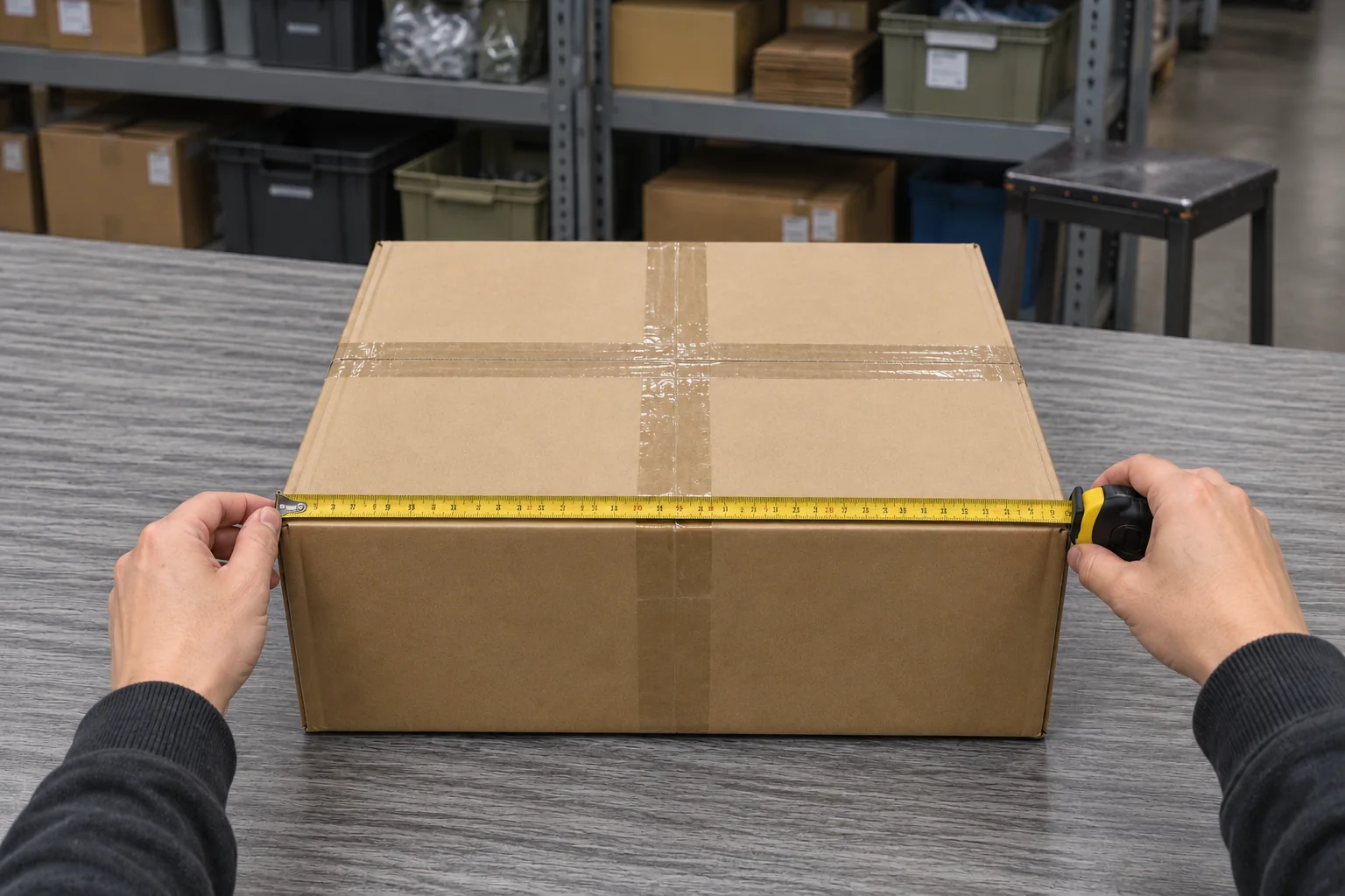 Illustrative measurement along the front upper width edge of a supported carton