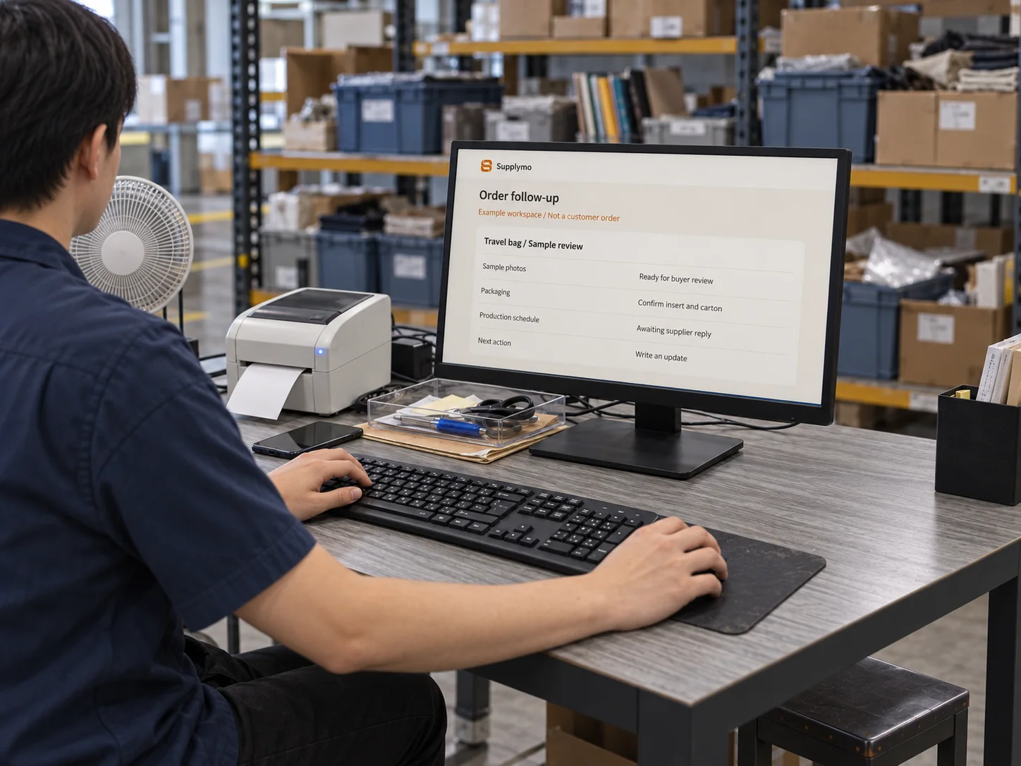 Illustrative follow-up workspace with an example interface, not customer data