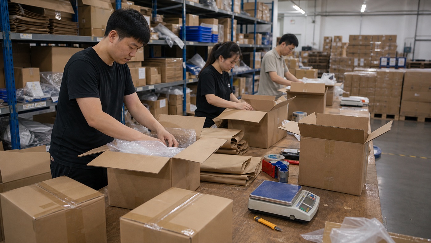 Packing goods with protective material