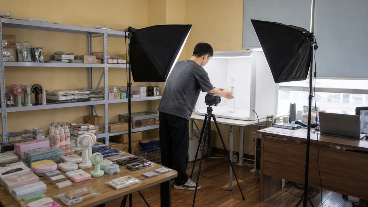 Photographing a product sample in a lightbox