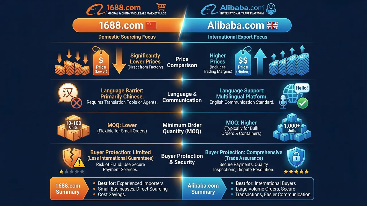 1688.com vs Alibaba.com comparison for product sourcing