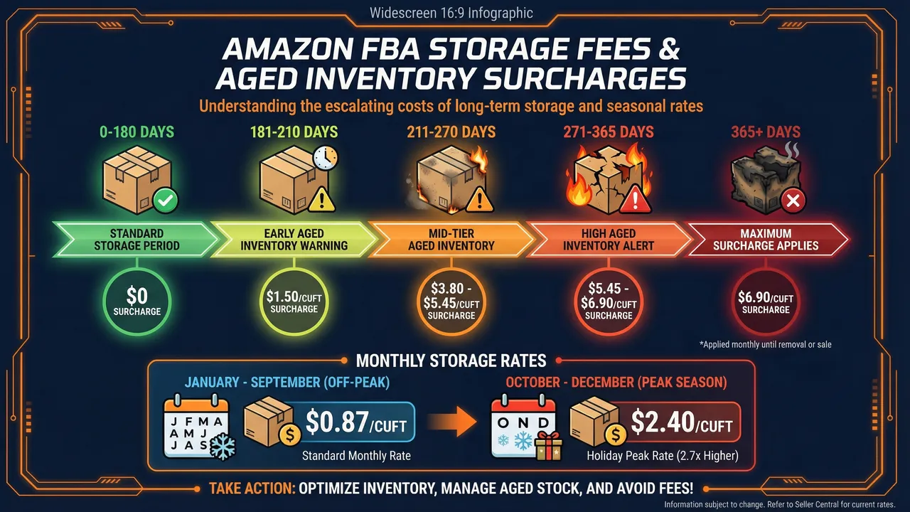 FBA storage fees and aged inventory surcharges timeline