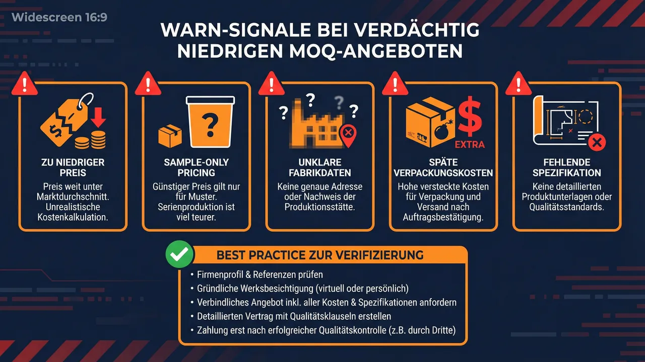 Warnsignale bei unrealistisch niedriger MOQ und wie du sie pruefst