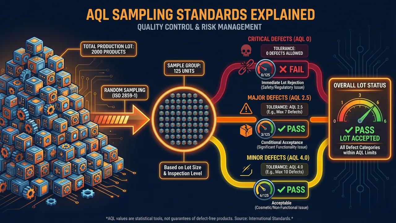 AQL sampling table and defect classification for quality control