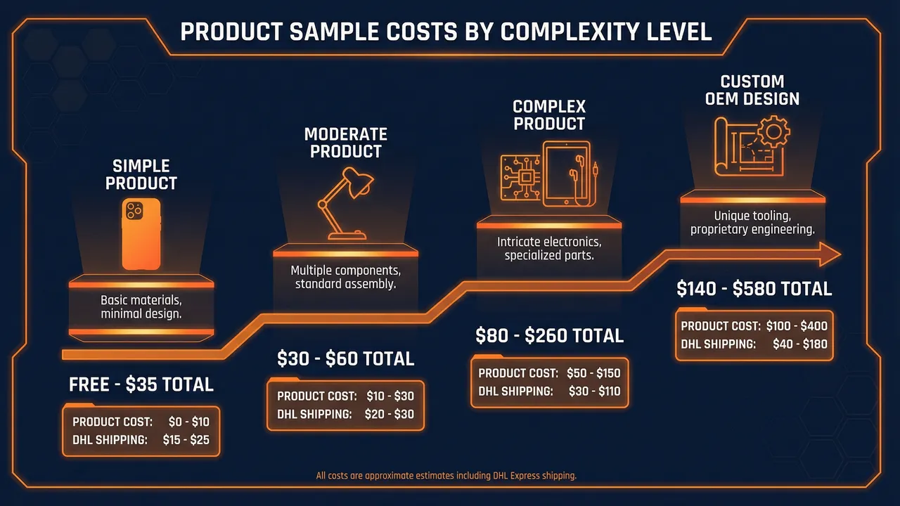 Product sample costs by complexity level from free to $580