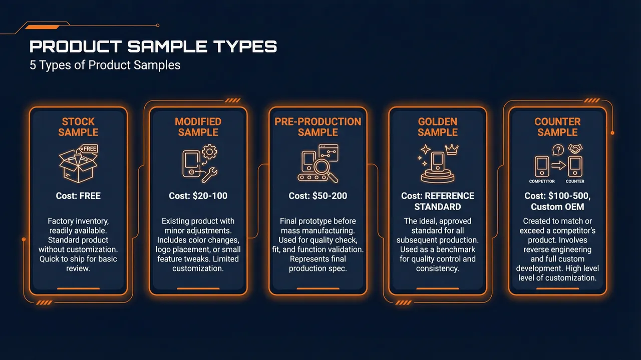 5 types of product samples from stock to counter samples