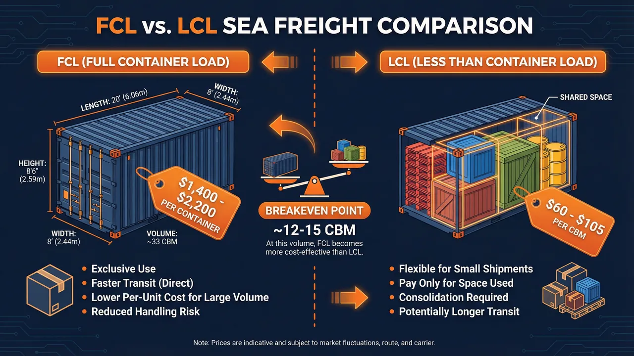 FCL vs LCL sea freight comparison and cost breakdown